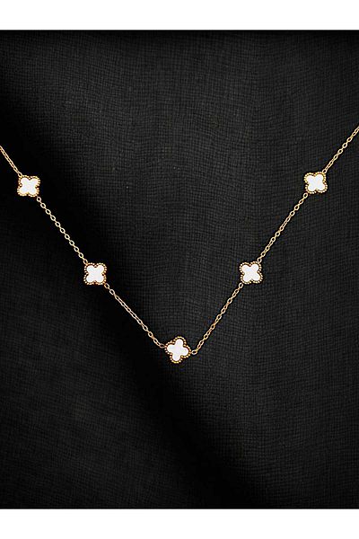 anonim Gold Color Boxed Stone Four Leaf Clover Luck Necklace |   Non-Tarnish Stainless Steel
