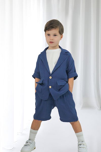 Catz Kids Set de pantaloni scurți de jachetă de muselină Indigo