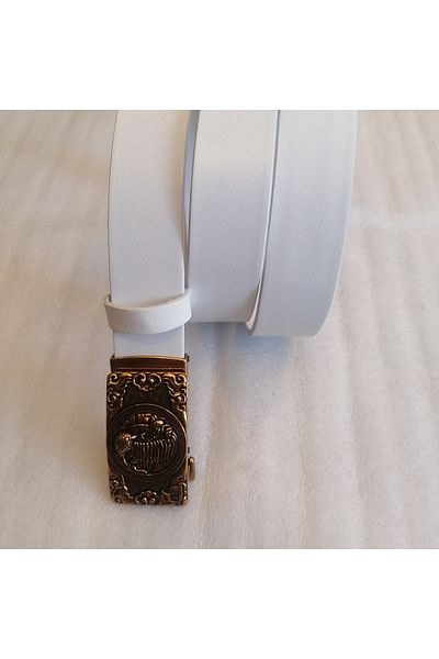Butik Tülin Unisex Authentic Genuine Cowhide White Copper Patterned Cobra Snake Head Automatic Buckle Belt Thailand