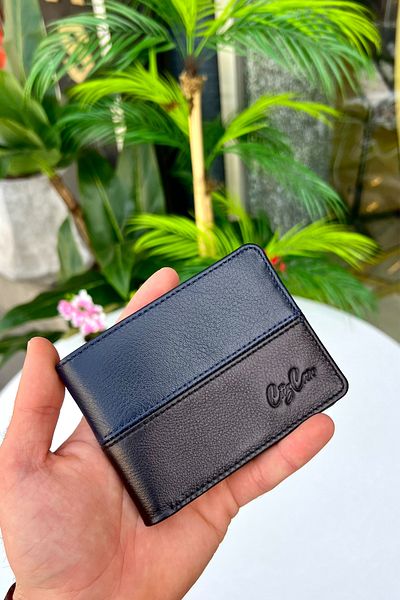 CüzCan Ανδρικό πορτοφόλι από γνήσιο δέρμα Frankfurt Black-Navy Blue Sports Model (Προσωποποιημένο Όνομα Εκτυπωμένο)