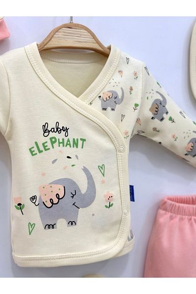 Zuff Baby Baby Girl Flowery Elephant Patterned Newborn 5-Piece Hospital Discharge Set 0-3 Months