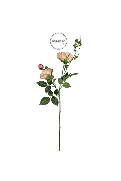 Dekorsende Yapay 3'lü Açmış Bahçe Gülü Dalı Pembe 66 cm