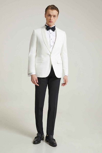 Twn Slim Fit Ecru Plain Tuxedo Suit