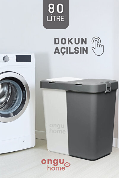 ongu home İkili Dokunmatik Çamaşır Sepeti Çöp Kovası Temizlik Kovası Kirli Se...