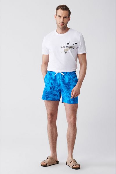 Avva Grün-blaue, schnell trocknende, bedruckte Badeshorts für Herren E 003802