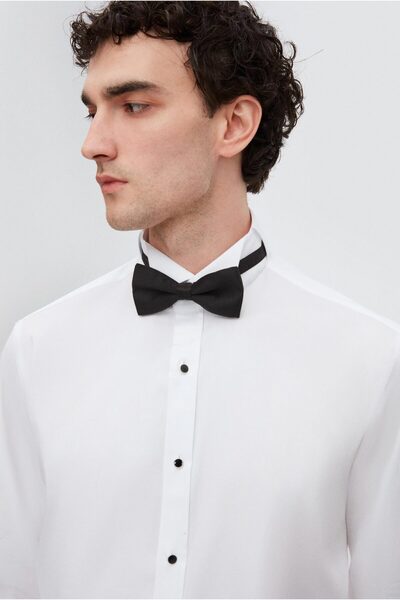 D'S Damat Ds Damat Regular Fit White Plain Tuxedo Shirt