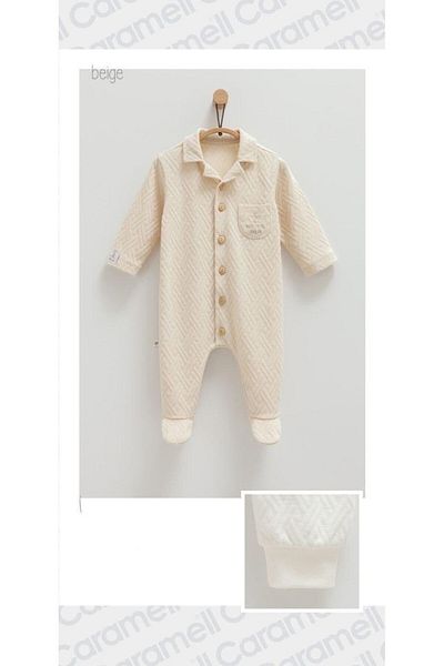Caramell Natural Palm Baby Boy Jumpsuit // 1606 Beige