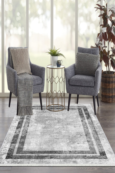 CENTER AVM Gri Halı Salon Halısı Makinede Yıkanabilir Halı Kaymaz Taban Halı