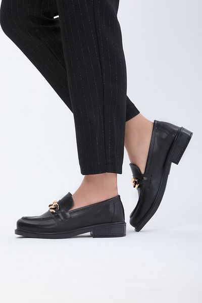 TOFİSA Women's Black Faux Leather Buckle Shoes - 27080