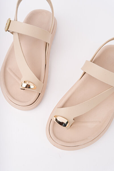 bakacstore Sandale de damă, bej, Daily Gold Ring, cu cataramă cu degetul