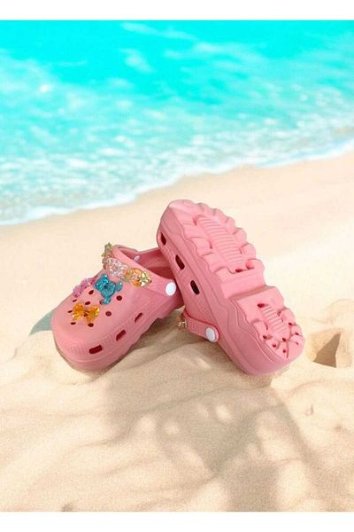 ÇEÇEN HOME Comfortable Sole High Scale Jelly Bean Detailed Children's Slippers Cross Sandals Sabo