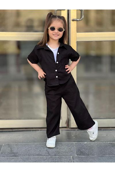 Lyora Muslin Fabric Girl's 3-Piece Set - Shirt, Pants and Strappy Bodysuit