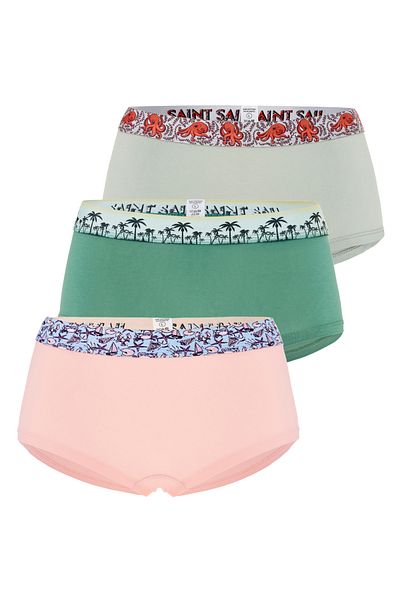 Saint Sail Cotton Lycra Flexible Fabric Printed Couple Boyshort Set of 3 Women's Panties