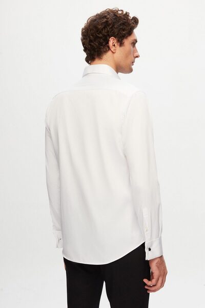 D'S Damat Ds Damat Slim Fit Λευκό απλό νανο πουκάμισο περιποίησης