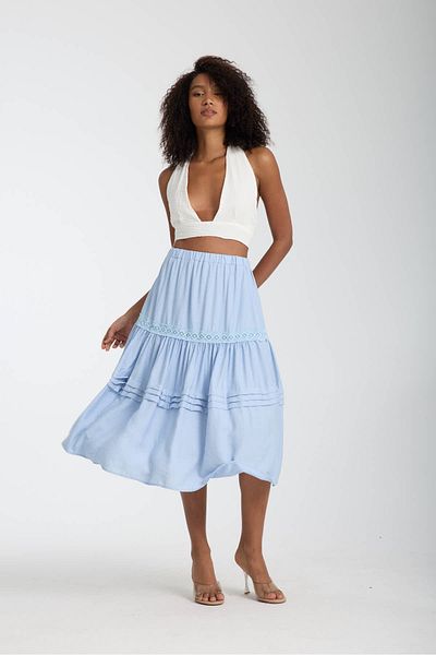 İLKCET MODA Fusta elastică cu talie largi pentru femei cu dungi festone