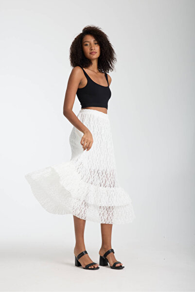 İLKCET MODA Fusta de damă cu căptușeală cu detaliu din dantelă