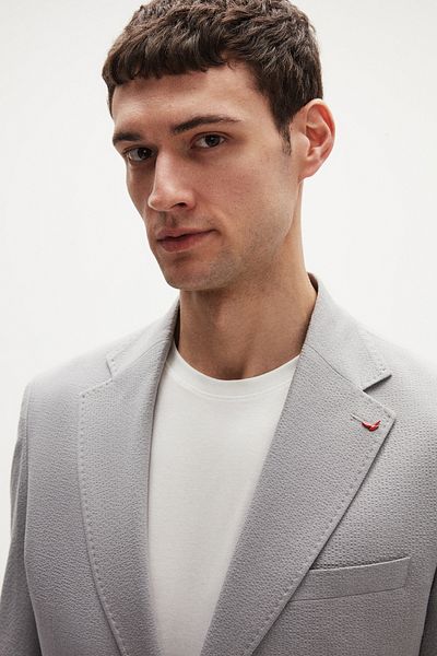 D'S Damat Ds Damat Regular Fit Gray Plain Fabric Jacket