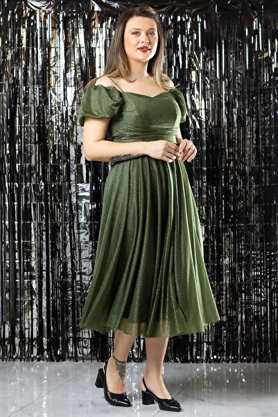 SUBU TASARIM Вечірнє плаття з підвіскою та блискітками, хакі TBS376