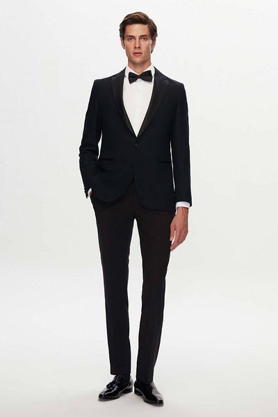 D'S Damat Ds Damat Slim Fit Navy Cream Pattern Tuxedo Suit