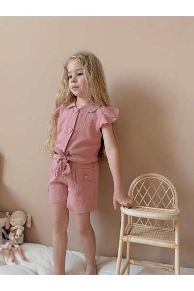 YİGİT BUTİK Yigit Boutique Girl's Set with Muslin Fabric Shorts