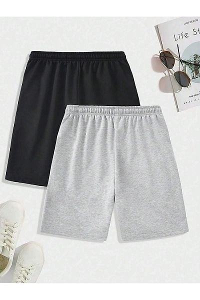 NO 601 Unisex 2-pack Classic απλό χτενισμένο βαμβακερό σορτς Γκρι-μαύρο