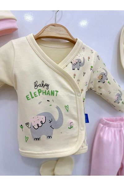 Zuff Baby Baby Girl Flowery Elephant Patterned Newborn 5-Piece Hospital Discharge Set 0-3 Months