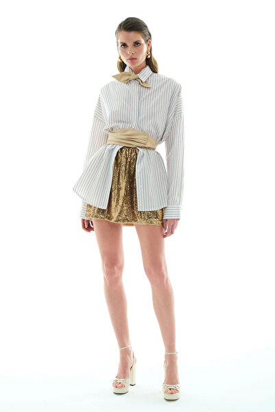 Keikei Bej poplin uzun kol gömlek