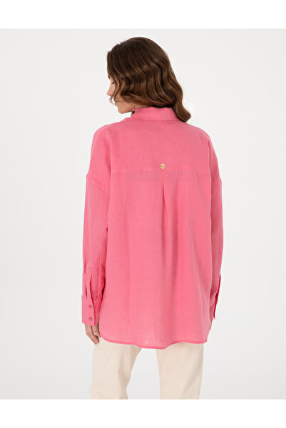 Pierre Cardin Pembe Oversize Uzun Kollu %100 Keten Gömlek 50301078-VR041