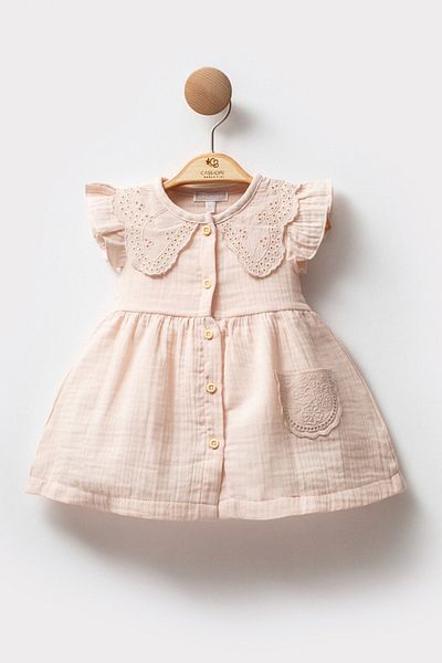 Cassiope Short Sleeve Lace Collar Muslin Fabric Cotton Summer Front Buttoned Special Occasion Baby Girl Dress