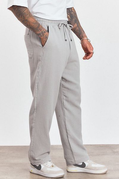 Helen Goods Ανδρικό λινό παντελόνι Premium Summer Elastic Waist 100% Cotton Muslin