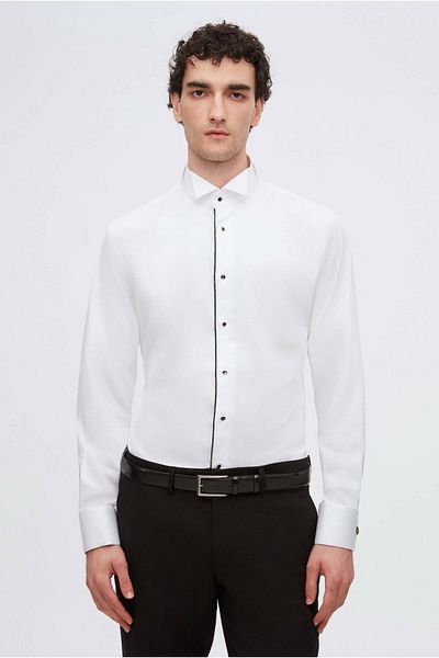D'S Damat Πουκάμισο Ds Damat Slim Fit Λευκό Απλό Σμόκιν