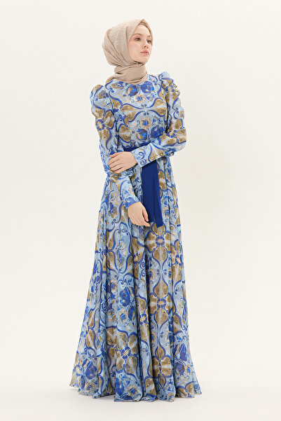 Setrms Karpuz Kollu Kuşaklı Desenli Elbise