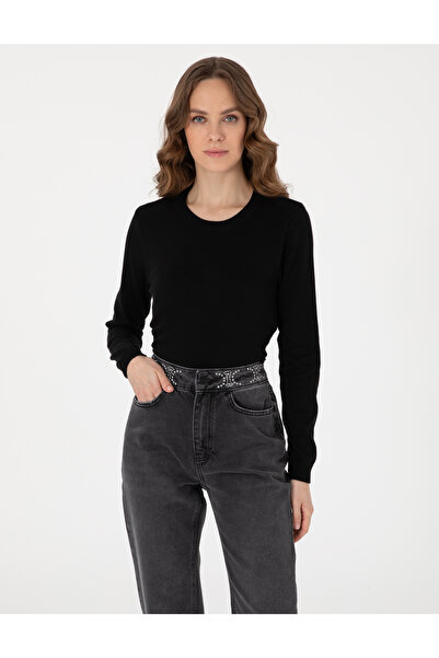 Pierre Cardin Black Slim Fit Crew Neck Basic Sweater 50315758-Vr046