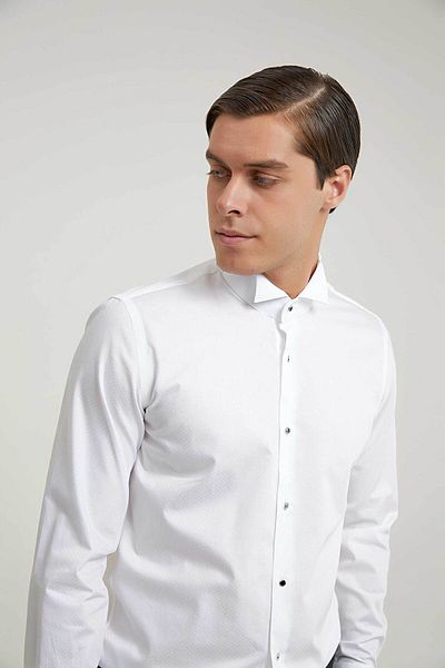 D'S Damat Slim Fit Λευκό πουκάμισο Dobby Tuxedo