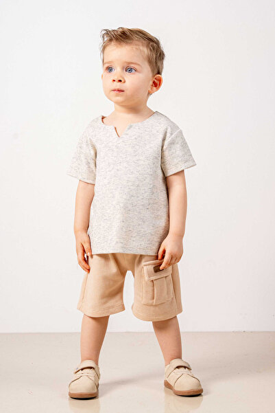 bombe Baby Kids Beige βαμβακερό σετ 2 τεμαχίων First Ben Trend Fashion Bottom Top Σετ