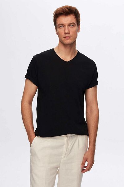 D'S Damat Ds Damat Slim Fit Μαύρο Σετ 3 μπλουζάκια με λαιμόκοψη