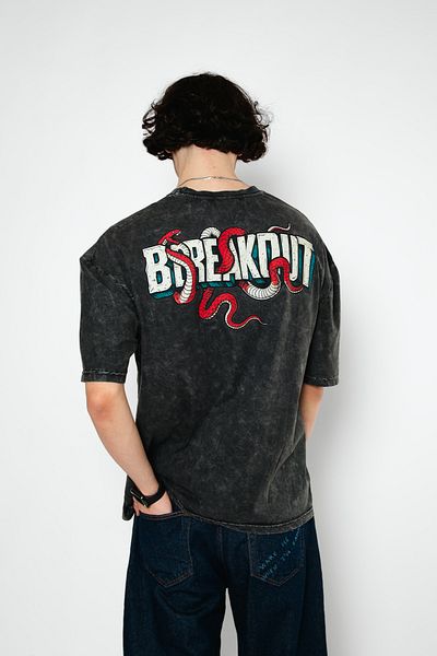 Sekizbiraltı Breakout Printed Oversize Unisex Washed Μαύρο Tshirt