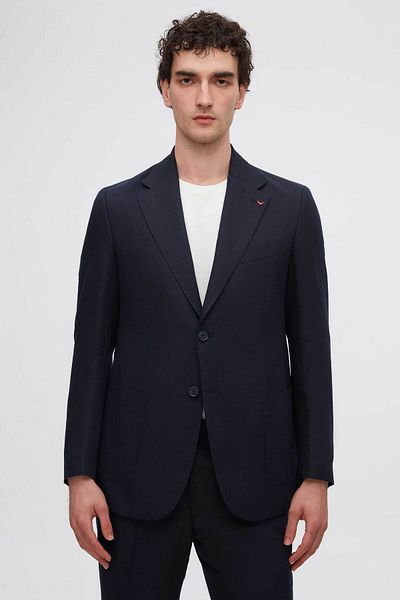 D'S Damat Ds Damat Regular Fit Navy Blue Dobby Suit