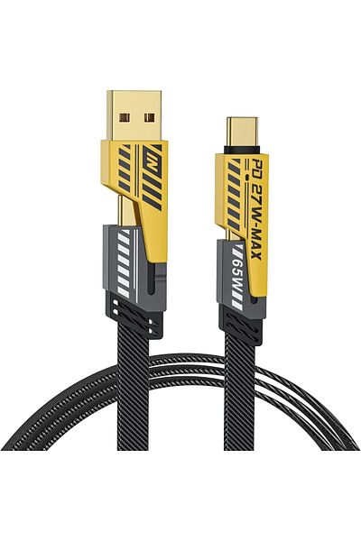ABYZ Cablu de încărcare super rapidă 4 în 1 multiplu - PD 27W, USB 65W - 1,2 metri, negru