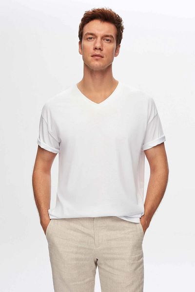 D'S Damat Ds Damat Slim Fit Λευκό Σετ μπλουζάκι με λαιμόκοψη 3 τεμαχίων