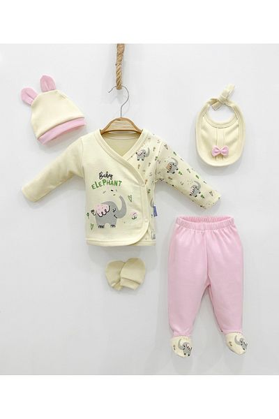 Zuff Baby Baby Girl Flowery Elephant Patterned Newborn 5-Piece Hospital Discharge Set 0-3 Months