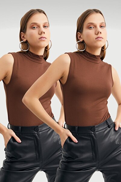 Bipantolon Body fără mâneci din 2 piese pentru femei Bitter Brown