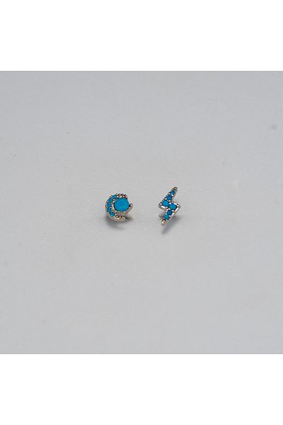 Piercing by Sever Combined Turquoise Moon Star and Lightning Blue Steel Piercing Silver/Silver Color (Targus Helix Conch Flat)