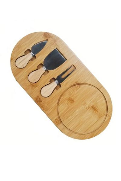 ABYZ Cheese platter set with 3 serving utensils, Oval, wooden, dimensions 36x18x1.5 cm