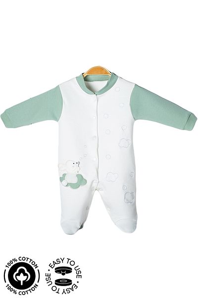 Miniel 3-6-9 Months Unisex Baby Onesie - Cloudy, Rabbit Embroidered, Organic Cotton and Booties