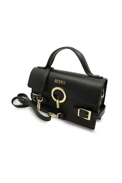 BESSO Splendore Chic Black Genuine Leather Handbag