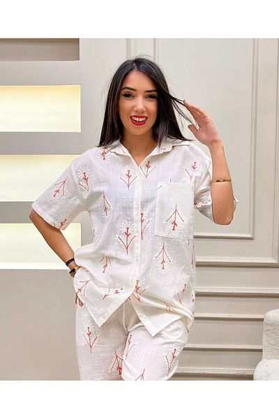 DAPHN ✅   Embroidered Print Shirt and Shorts Set – Relaxed Fit, Stylish Design