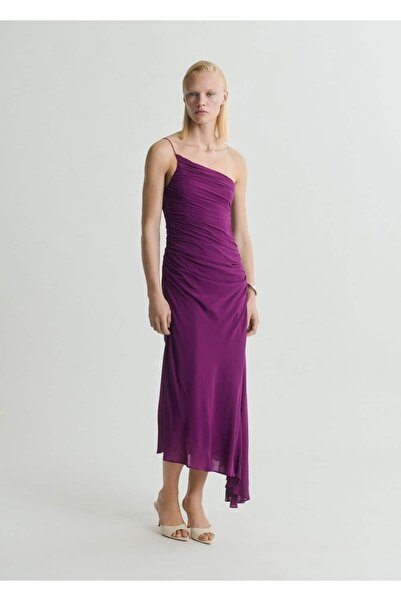 MANGO Woman Yanları büzgülü asimetrik elbise