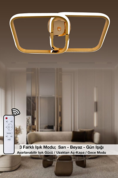 HİRALUCE Heros 3 Renk Kumandalı Ve Dimmerli Gold ( Sarı Beyaz Ve Gün Işığı ) Kristal Taşlı Led Avize