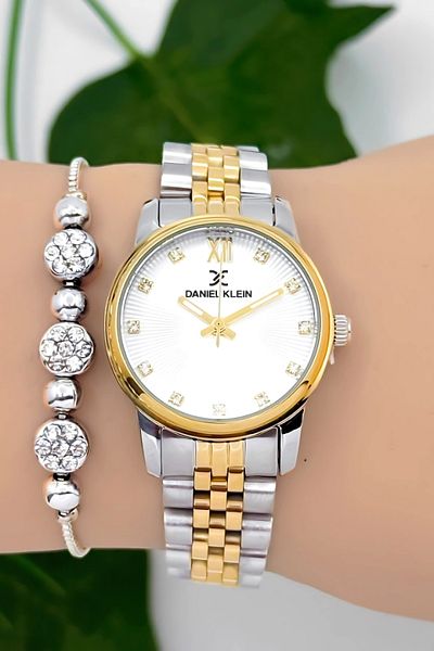 Daniel Klein Steel Cord Women Wrist Watch 3 Atm Water Resistant Silver-Gold Zmdk1184